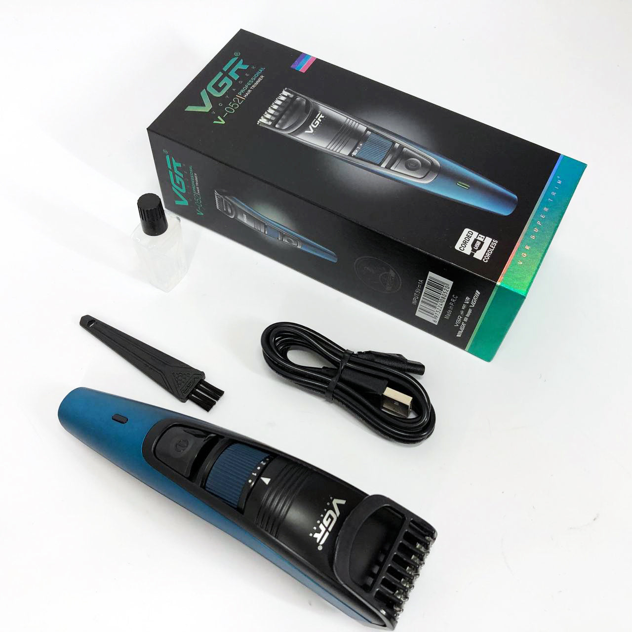 Машинка триммер для стрижки волос и бороды аккумуляторная VGR V-052 с насадками, Профессиональная