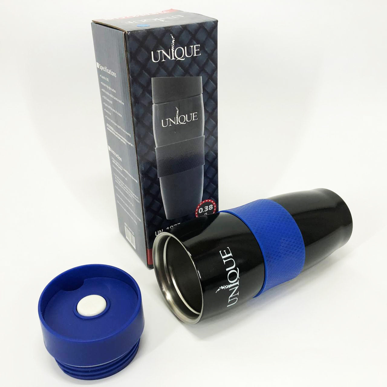 Термокружка UNIQUE UN-1073 0.38 л, Термос из нержавейки металлический. Цвет: синий