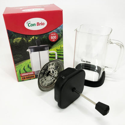Френч-пресс Con Brio 600 мл CB-6660B, Френч-пресс для крепкого кофе, Многоразовый френч-пресс