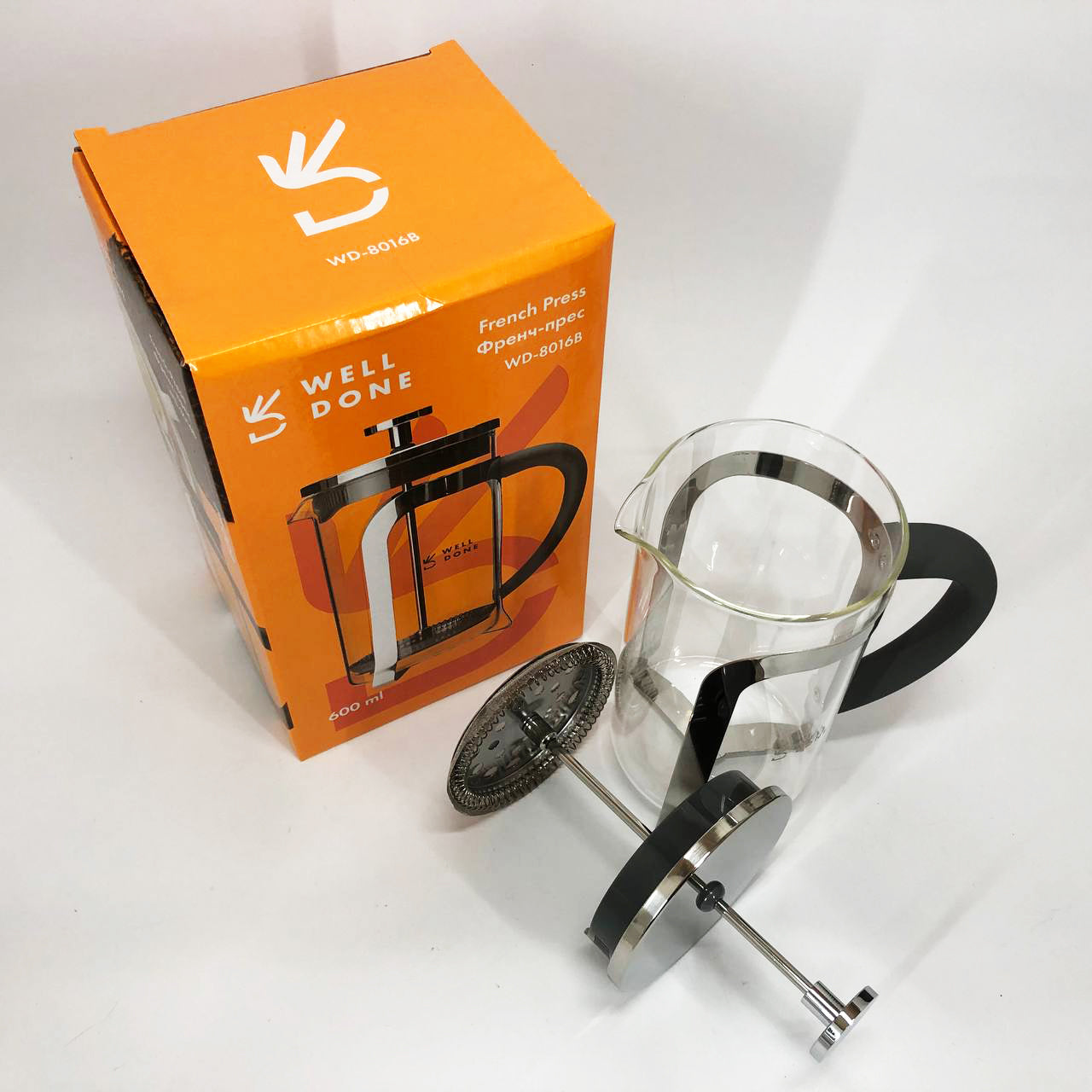 Френч-пресс Well Done WD-8016B с ручкой soft-touch 600 мл, Френч пресс стеклянный на кухню