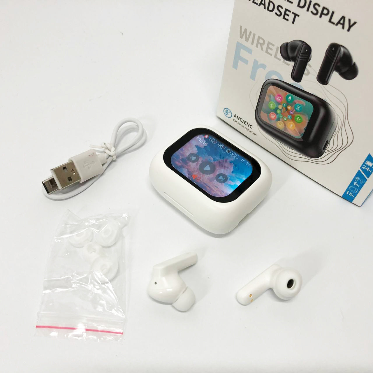 Наушники беспроводные LX-10 TWS Earbuds с LED дисплеем, Блютуз гарнитуры, Вакуумные наушники. Цвет: белый