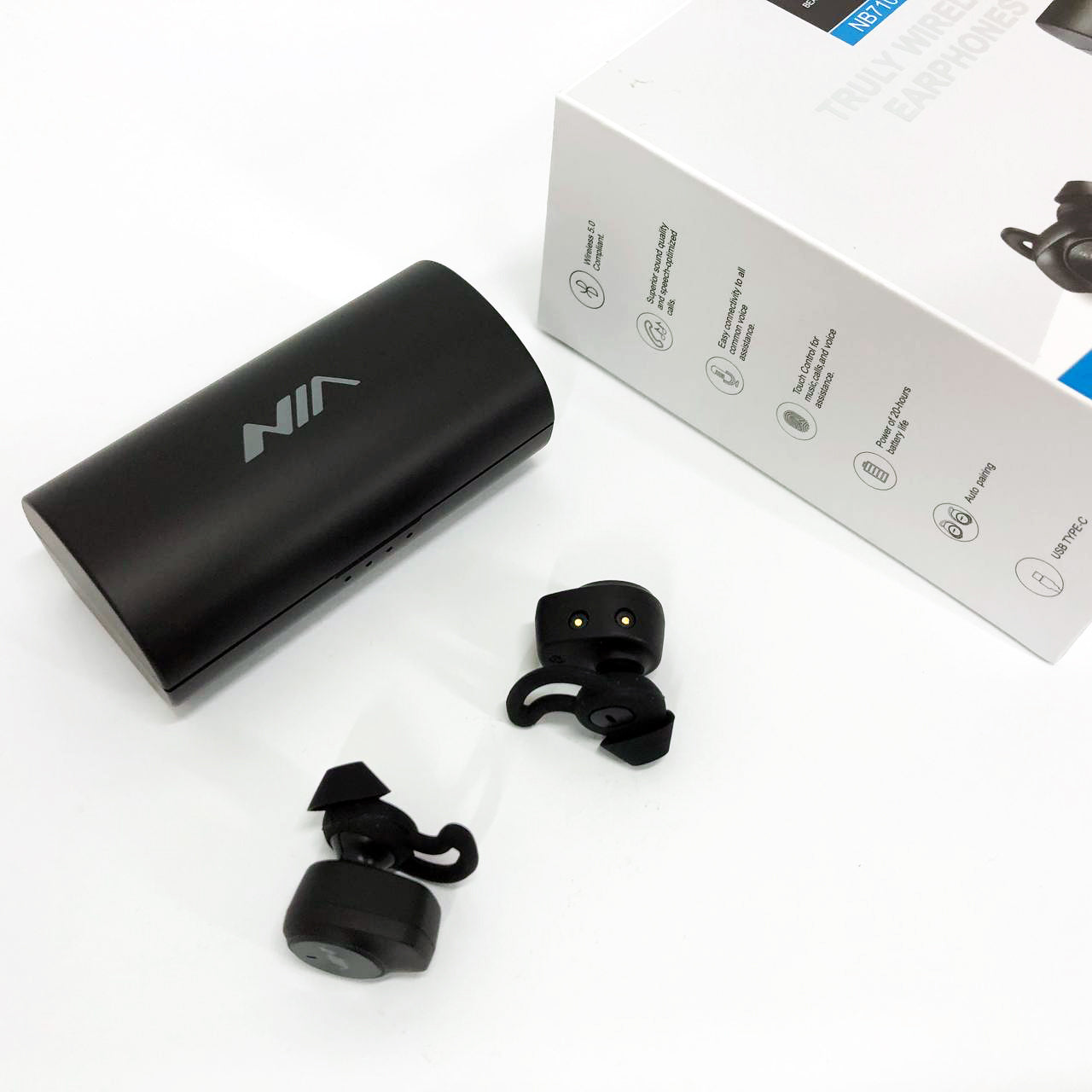 Наушники Bluetooth NIA NB710 с кейсом черные беспроводные, Наушники для тренировок сенсорные беспроводные
