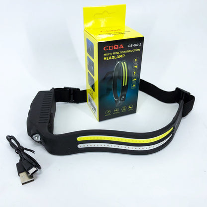 LED Фонарь налобный BL-W689-LM+2COB (white+red) датчик жвижения, Фонарик на голову с зарядкой