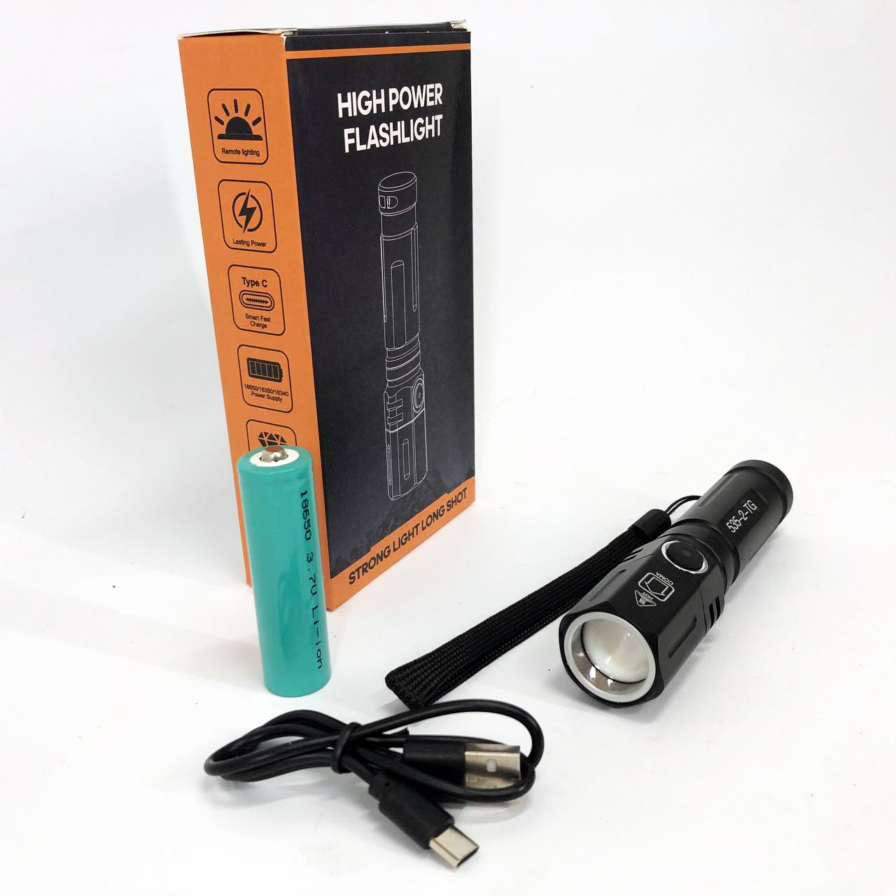 Фонарь ручной аккумуляторный PLD-535-2 с ремешком, Фонарик светодиодный для туриста, Сильный фонарик