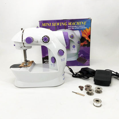 Мини швейная машинка FHSM 202 4 в 1 с педалью и подсветкой + адаптер 220V, Швейная машина для детей