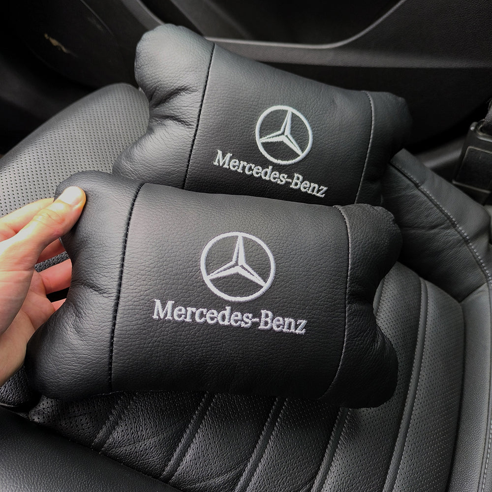 Мерседес 2шт, натуральная кожа, подушки на подголовник для авто с логотипом Mercedes-Benz