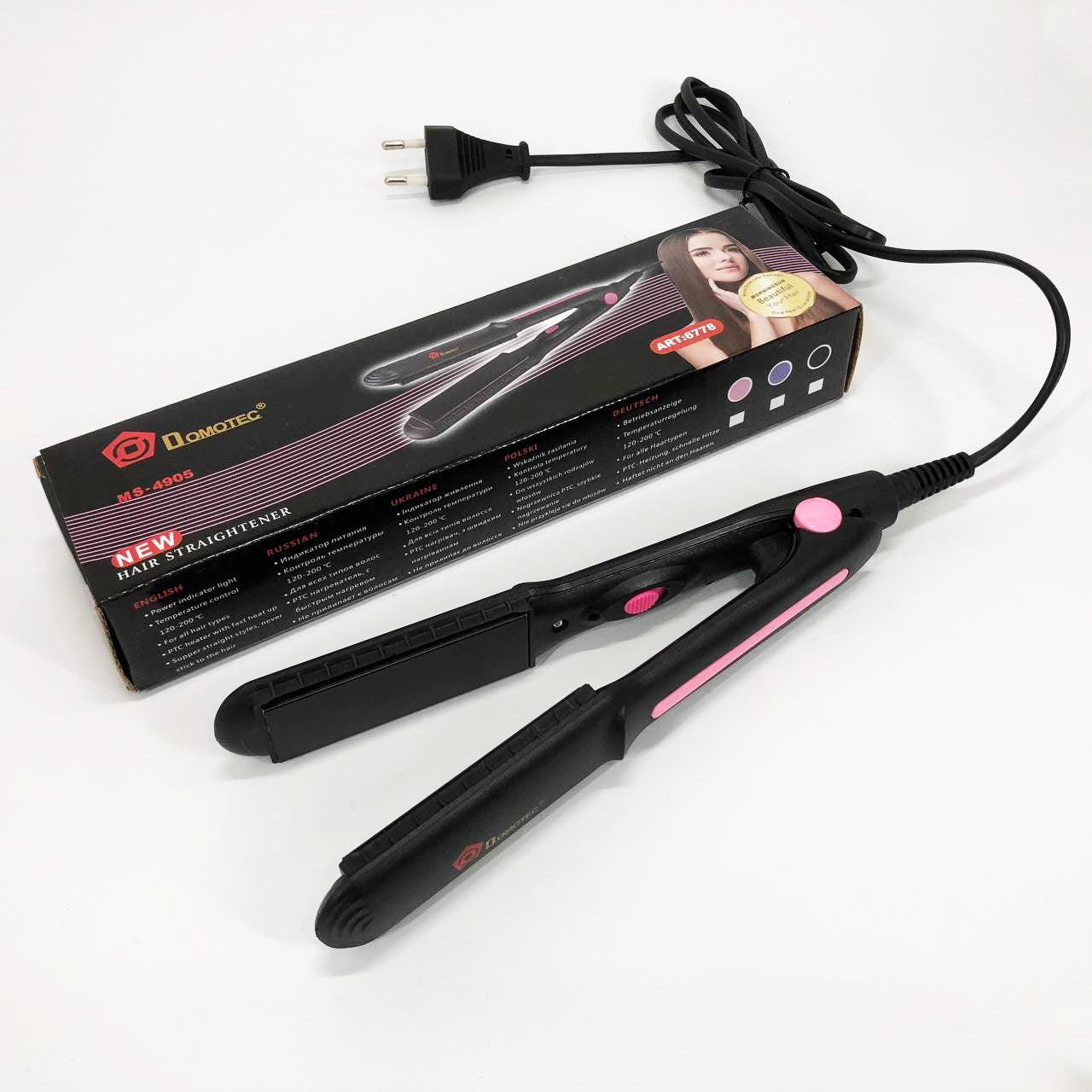 Щипцы, плойка утюжок DOMOTEC MS-4905, Щетка щипцы для выпрямления волос. Цвет: розовый