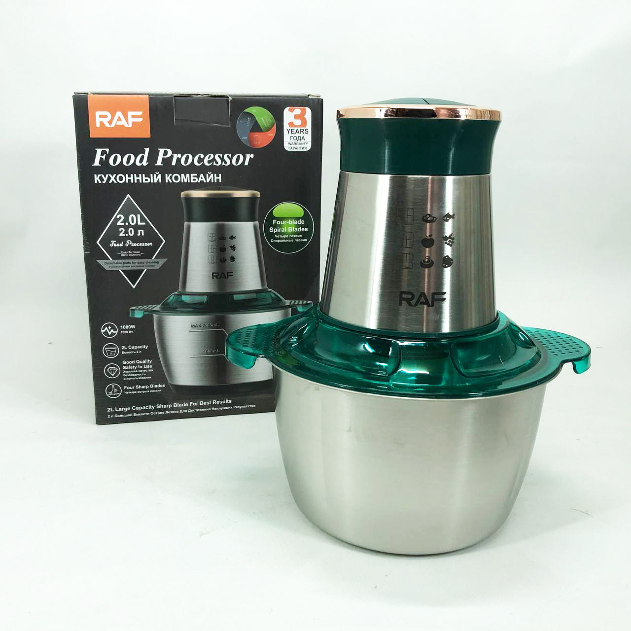 Кухонный комбайн RAF R.7029 электрический блендер измельчитель мясорубка 1000 Вт 2л, Мощный блендер