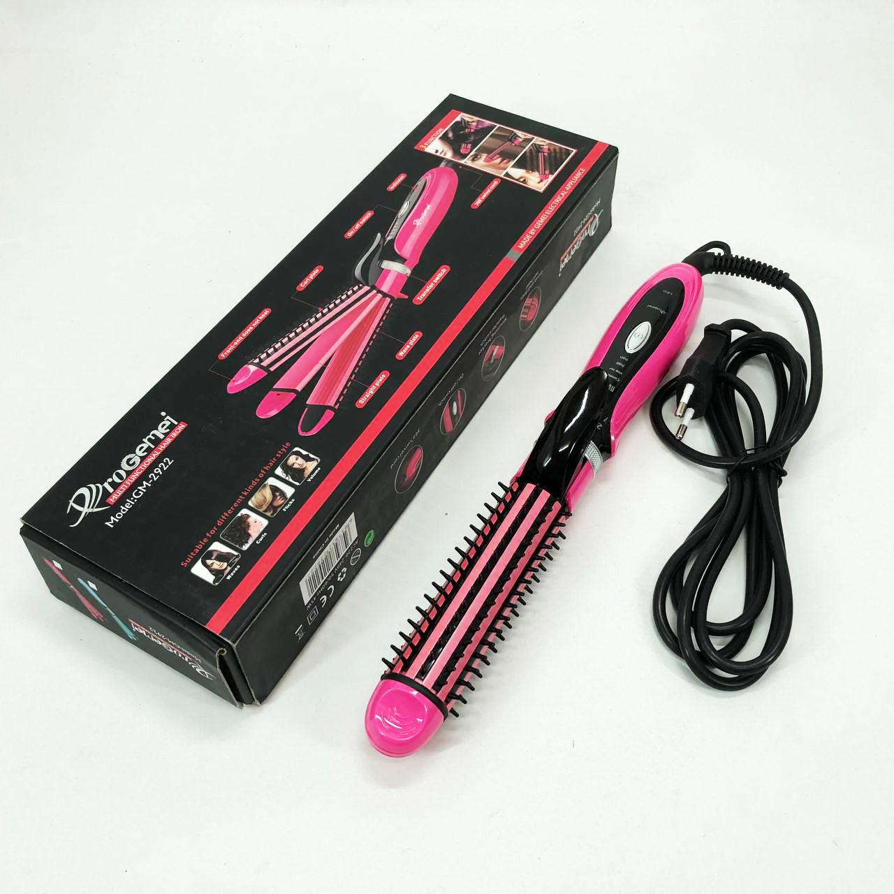 Плойка-утюжок 3в1 Gemei GM-2922, Современные щипцы для завивки волос, Прибор для завивки. Цвет: розовый