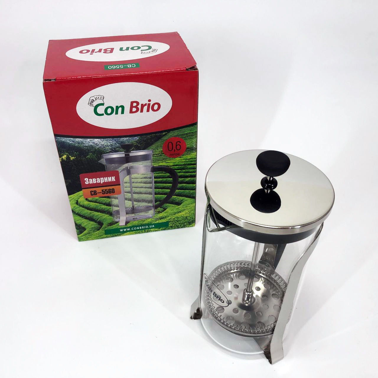 Френч-пресс Заварник для чая и кофе Con Brio CB-5560 600 мл, Чайник самовар стеклянный для заварки
