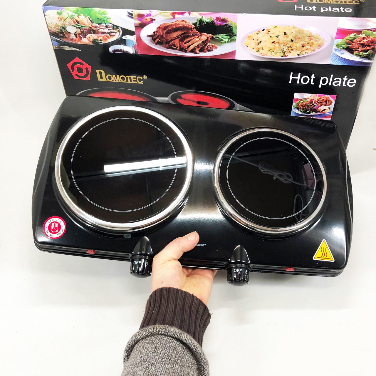 Электрическая настольная плита Domotec MS-5852 2 конфорки стеклокерамическая 1200 Вт