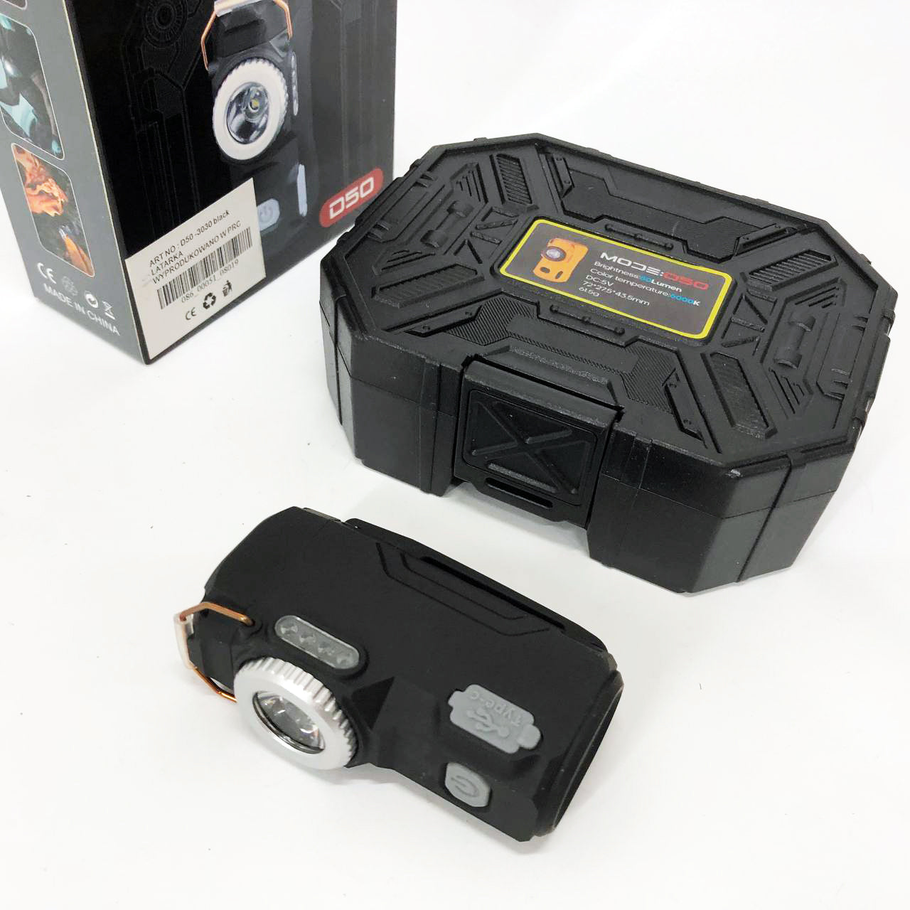 Багатофункціональний армійський ліхтар D50-SMD - індикація заряду, запальничка. Колір: чорний