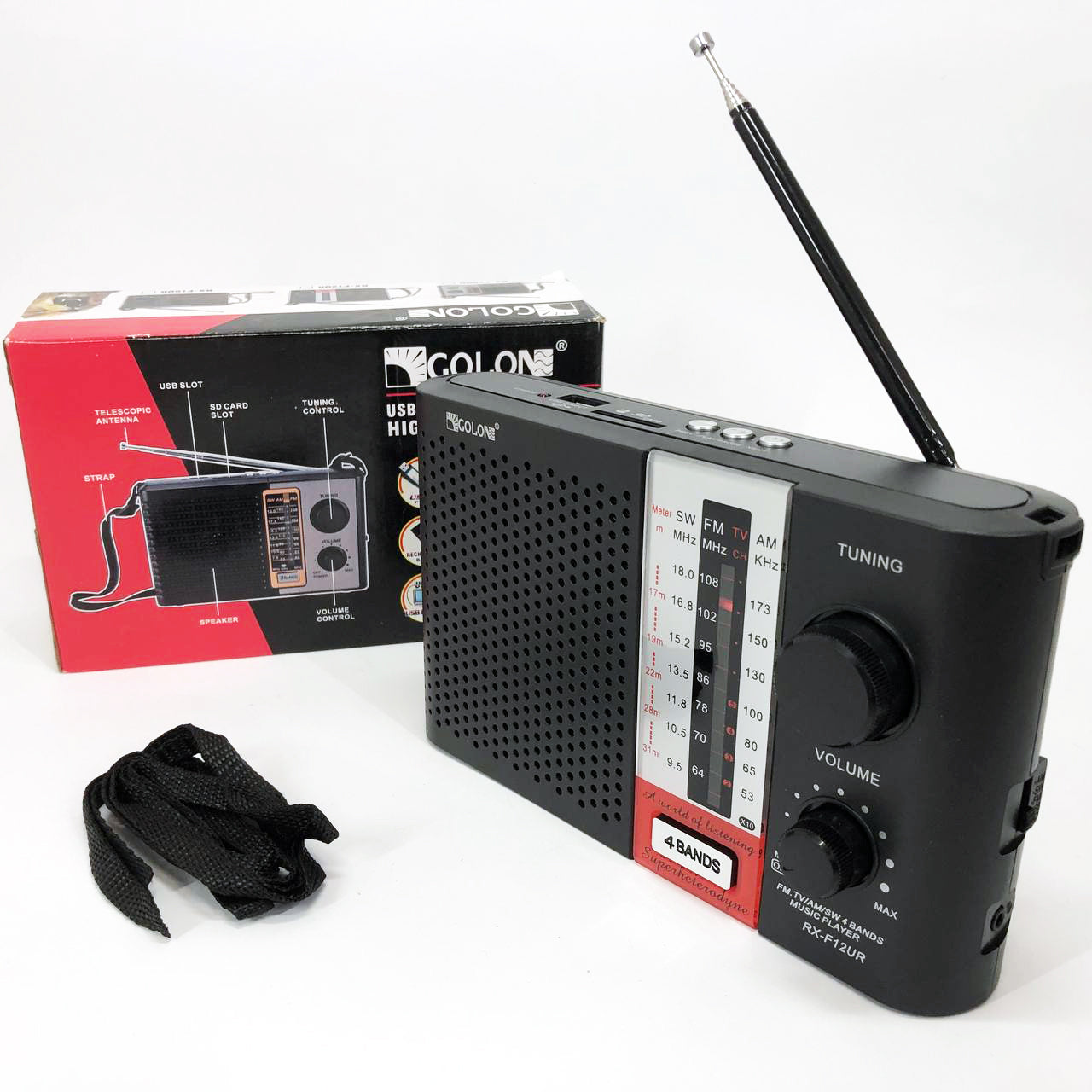 Радиоприемник переносной GOLON RX F12 AM/FM/SW, Радиоприемник am fm, Радио переносное фм. Цвет: черный