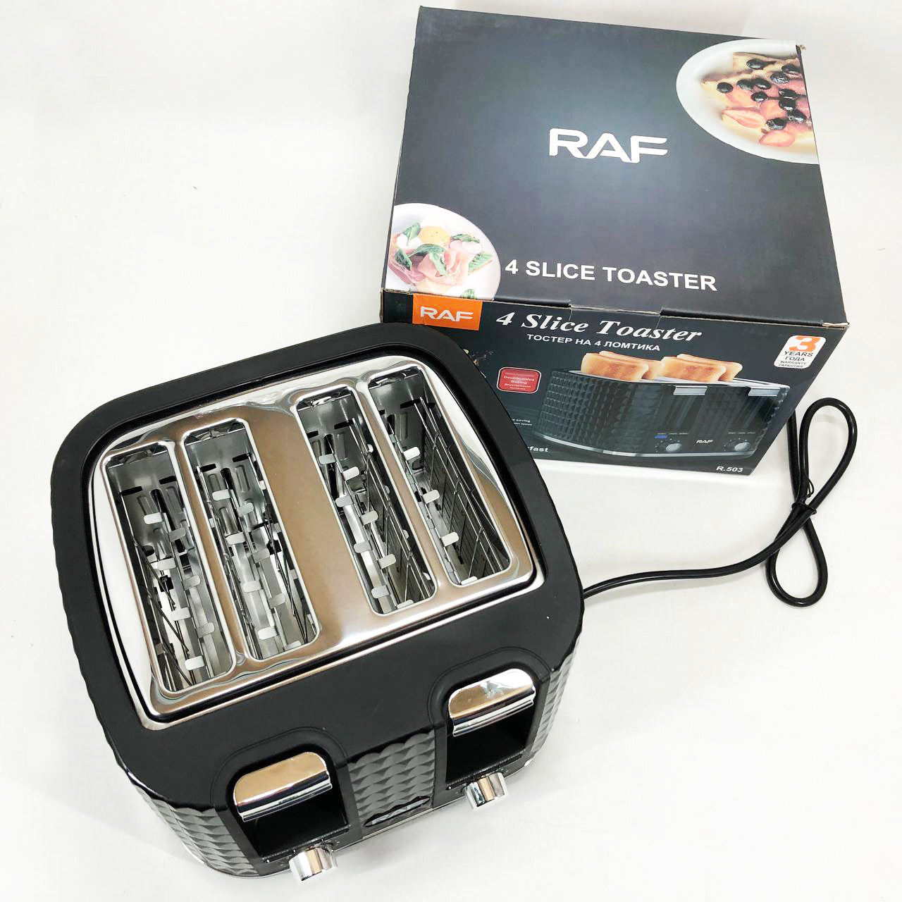 Тостер RAF R.503, 1500 Вт, 4 тоста, 6 уровней поджаривания, функции размораживания и подогрева