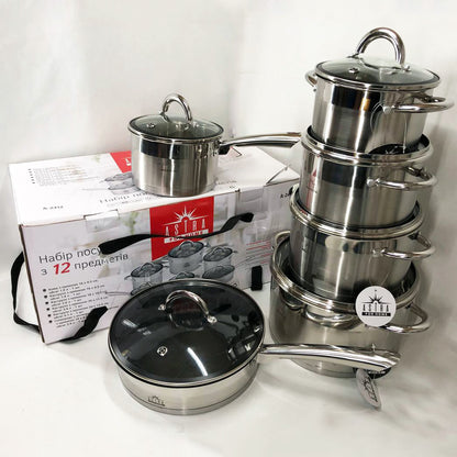 Набор посуды 12 предметов ASTRA A-2412, набор казанов, набор кастрюль из нержавеющей стали