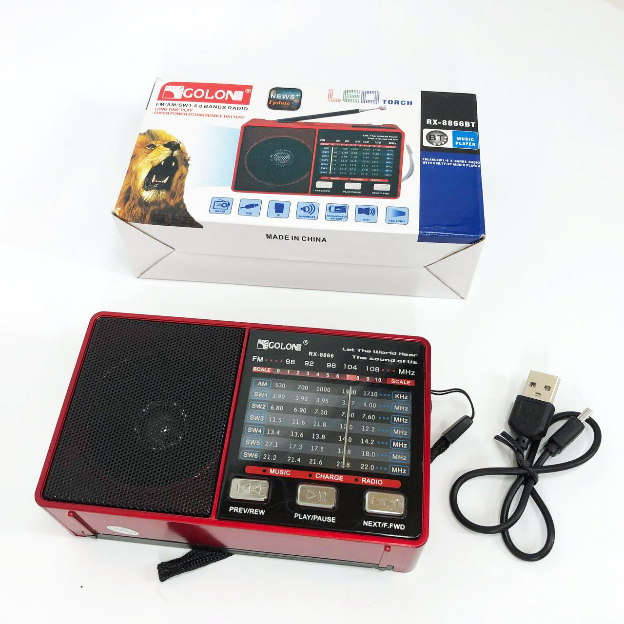 Радіо GOLON RX-8866 цифровий портативний радіоприймач з ліхтариком функцією PowerBank.
