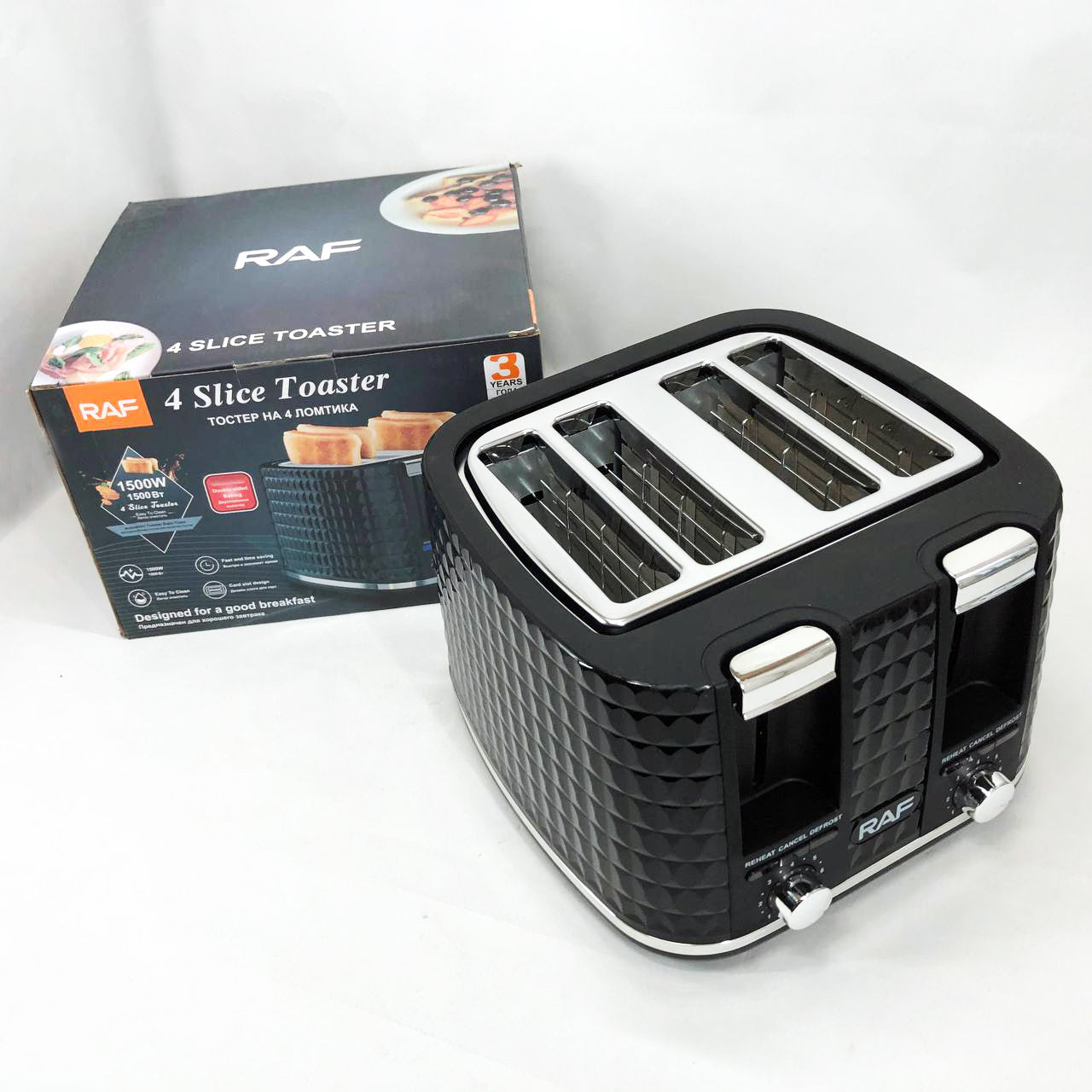 Тостер RAF R.503, 1500 Вт, 4 тоста, 6 уровней поджаривания, функции размораживания и подогрева