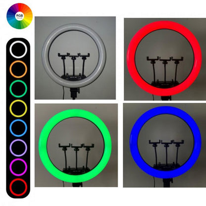 Кольцевая LED лампа RGB MJ45 Ring 45 см комплектация адаптер со встроенным кабелем, держатели для телефона, пульт