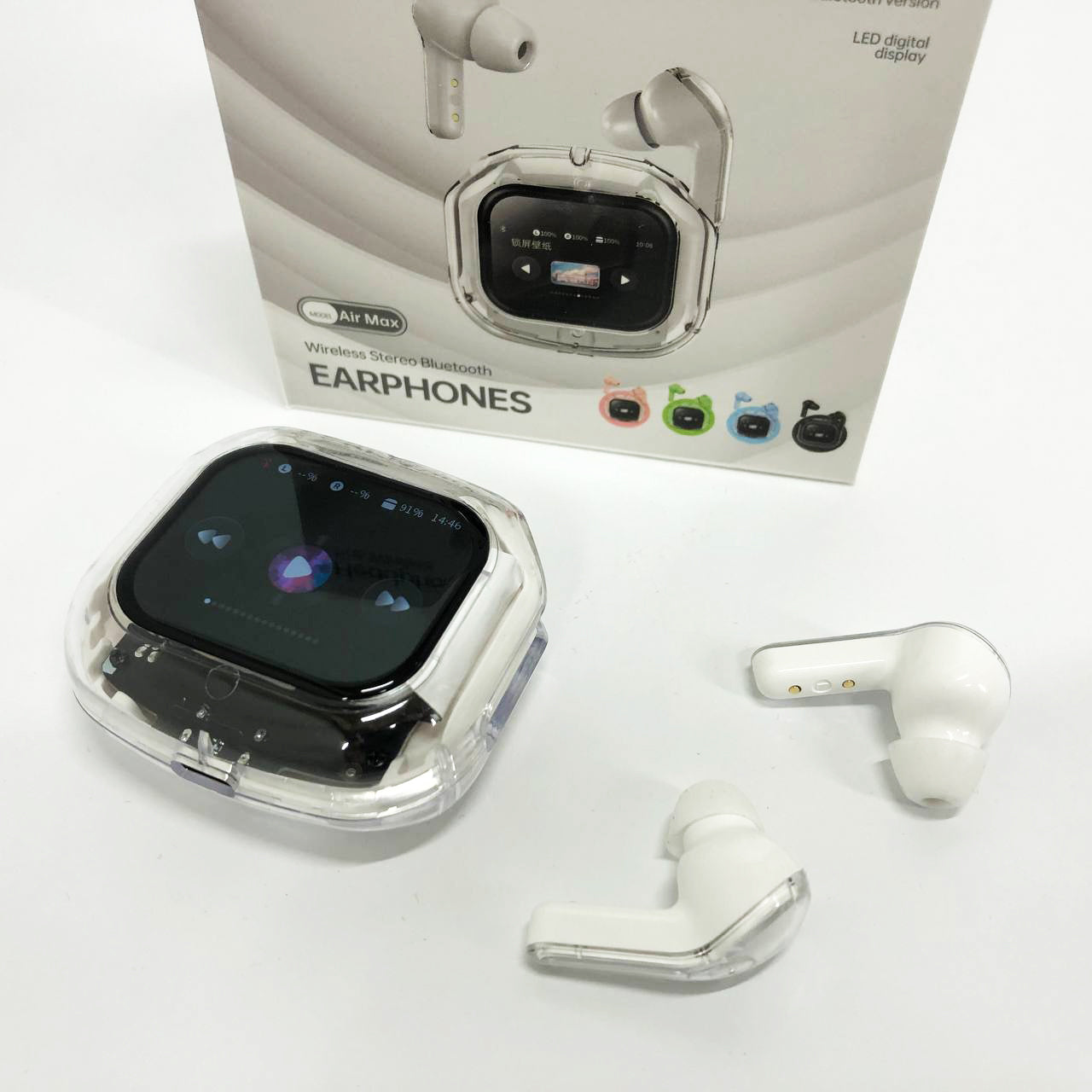 Беспроводные вакуумные наушники TWS с LED дисплеем, влагозащита IPx4 Bluetooth 5.4 с кейсом. Цвет: белый