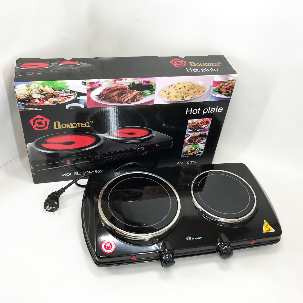 Электрическая настольная плита Domotec MS-5852 2 конфорки стеклокерамическая 1200 Вт