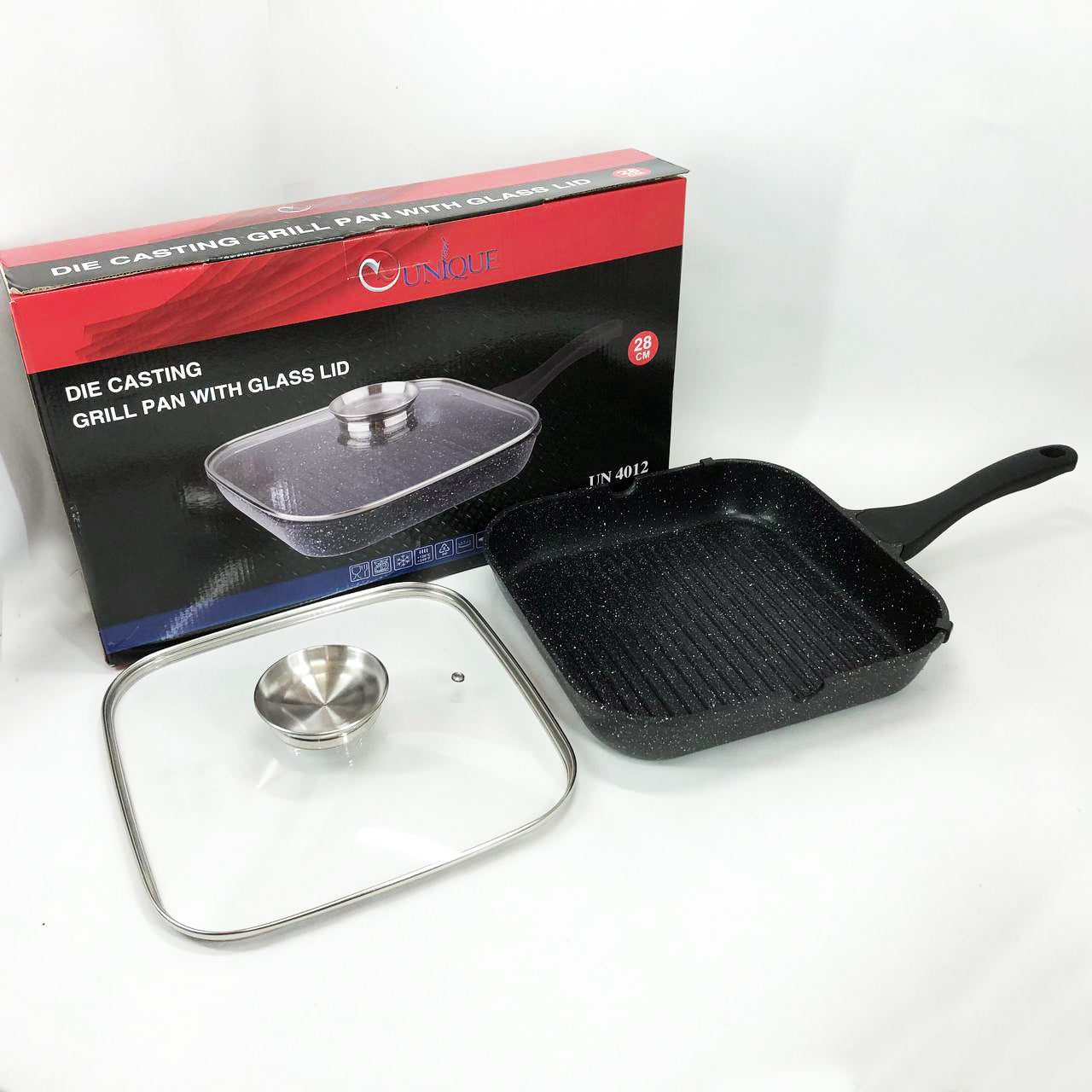 Сковорода гриль UNIQUE UN-4012 стильная 24см, Надежная сковорода с антипригарным покрытием