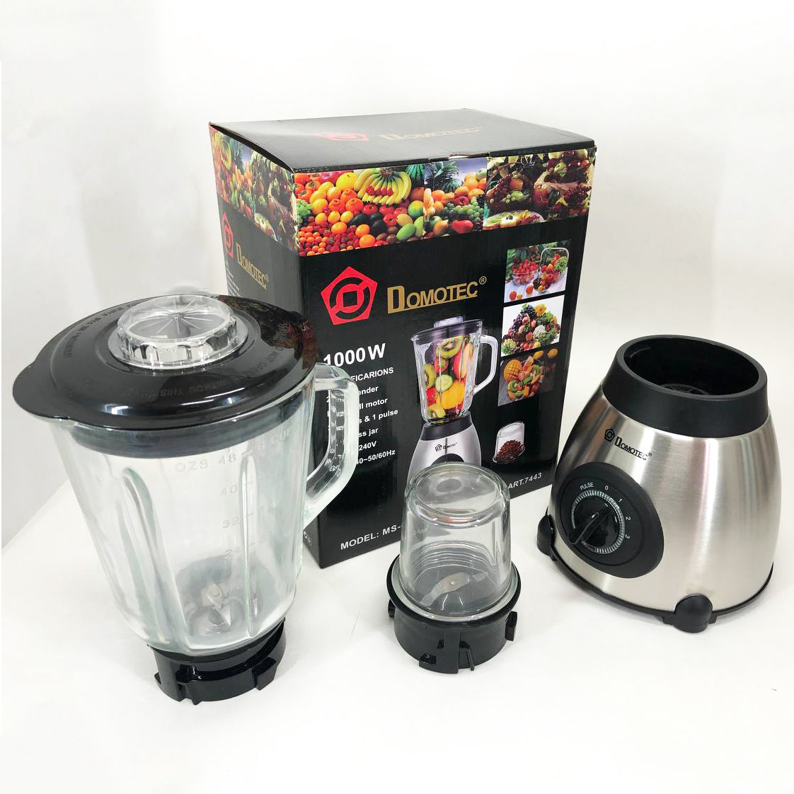 Блендер с кофемолкой 2 в 1 Domotec MS-6610 чаша из стекла 1000 Вт, переносной, блендер чаша измельчитель