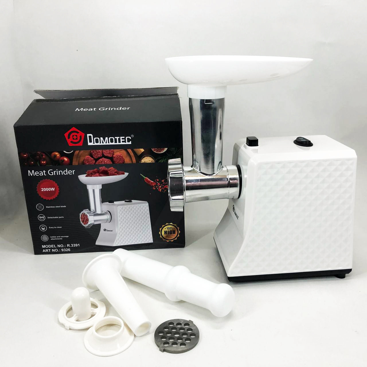 Электрическая Мясорубка Domotec R3391 2000W, Мощная компактная мясорубка для дома, Мясорубка 3 в 1