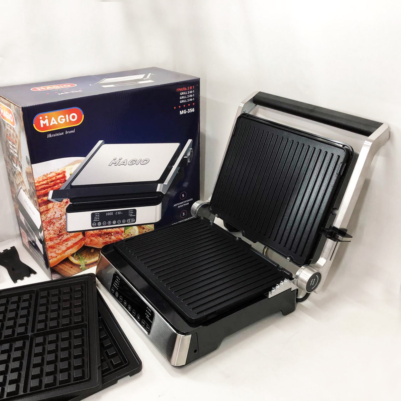 Гриль-барбекю электрический Magio MG-356, Настольный гриль для гамбургеров Прижимная электробутербродница