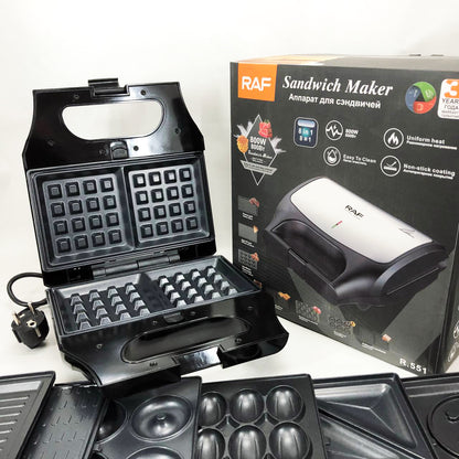 Вафельница бутербродница сендвичница гриль электрическая 8 в 1 RAF R.551 850W Мультипекарь со 8 формами