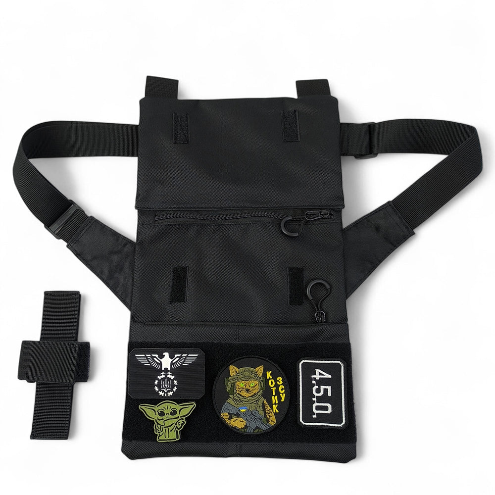 Сумка мессенджер С КОБУРОЙ. Тактическая сумка из ткани, 3 кармана, патч-панель, Cordura