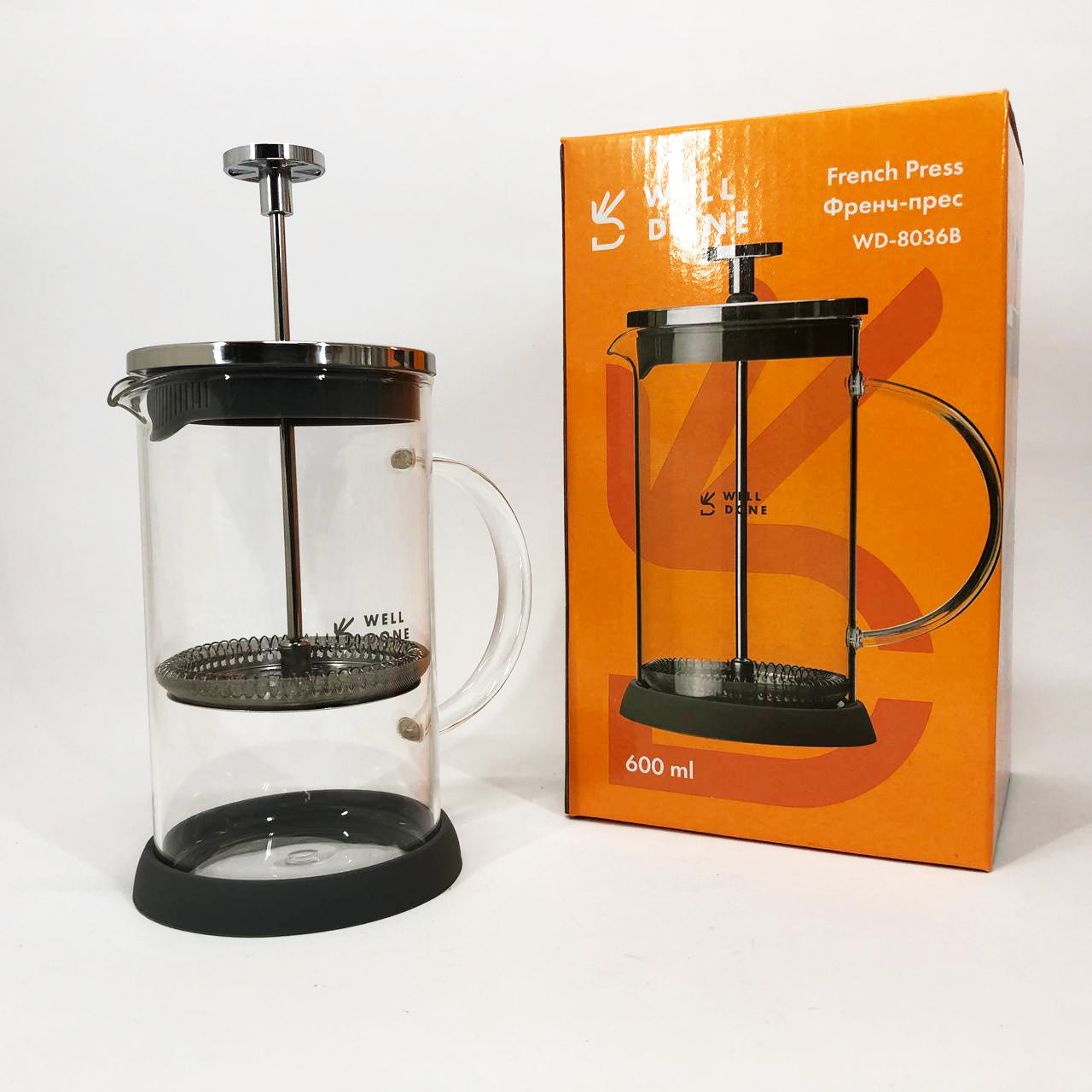 Френч-пресс Well Done WD-8036B из термостойкого стекла 600 мл, Чайник для заваривания трав прозрачный