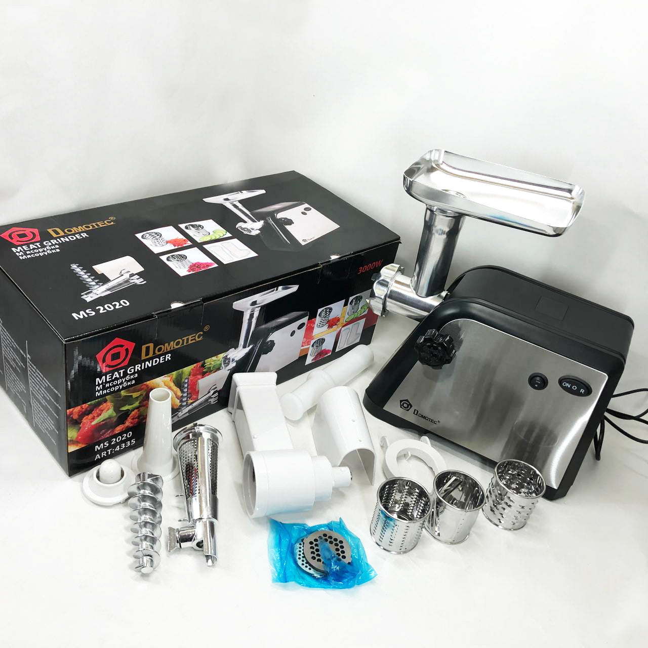 Электрическая мясорубка Domotec MS-2020 с насадкой для томатов и терками 2600 W