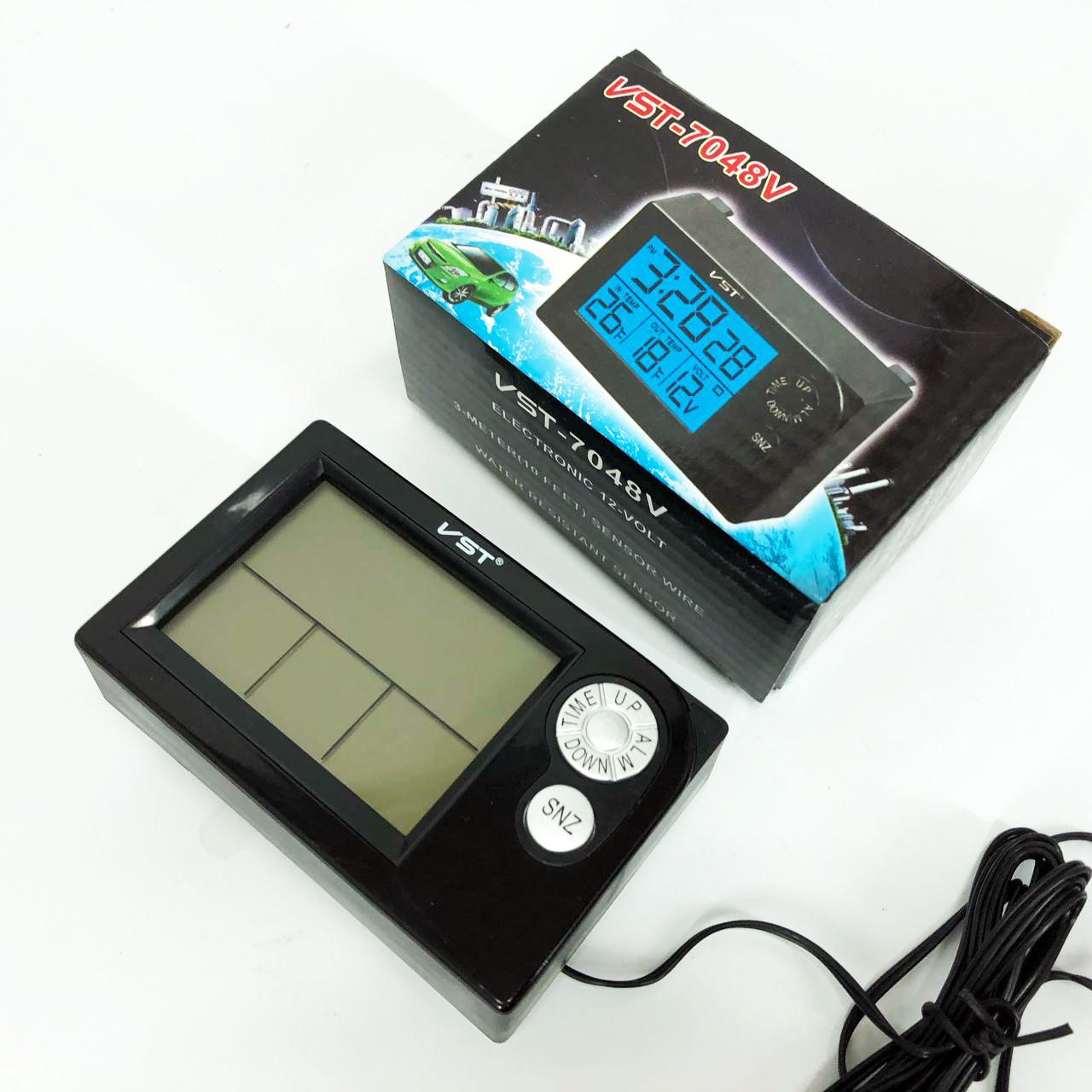 Часы автомобильные электронные авточасы VST-7048V для ВАЗ с вольтметром, температурой