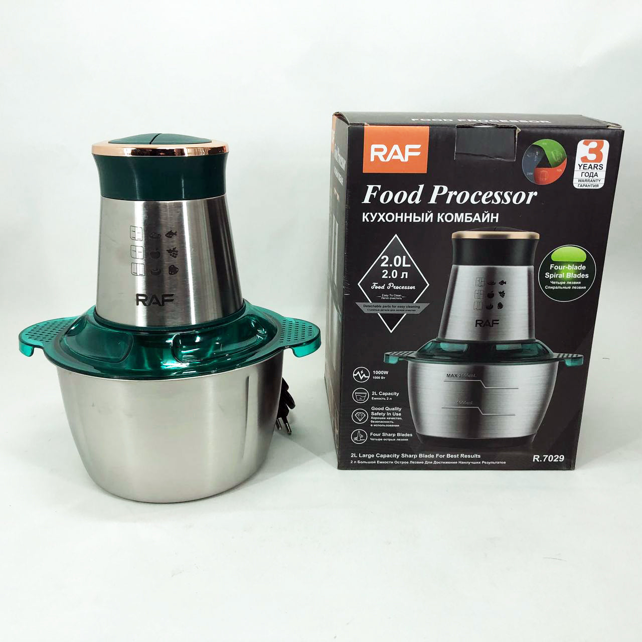 Кухонный комбайн RAF R.7029 электрический блендер измельчитель мясорубка 1000 Вт 2л, Мощный блендер