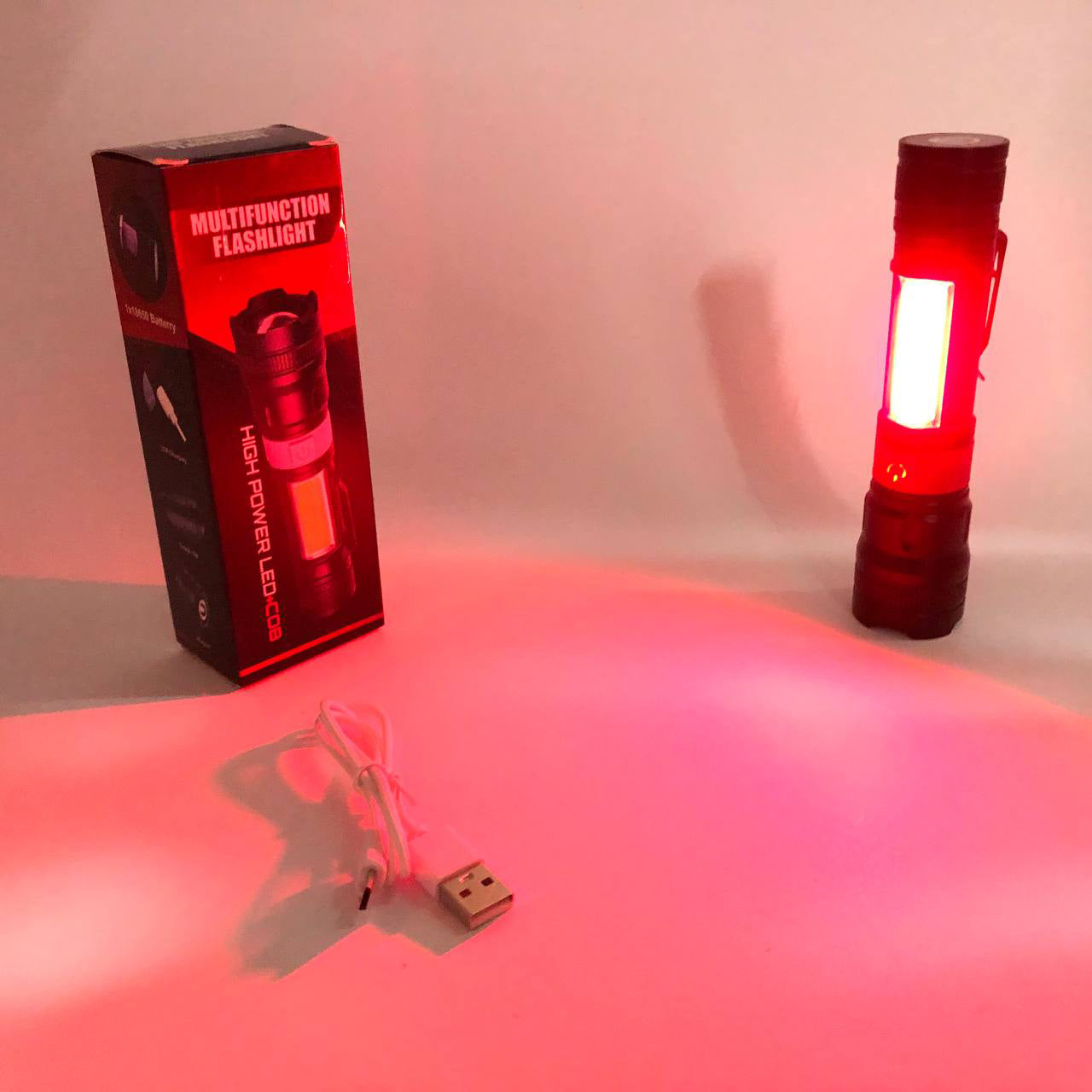 Фонарь ручной аккумуляторный PL-826-P70-COB(white+red), Портативный точечный фонарь, Походный фонарик