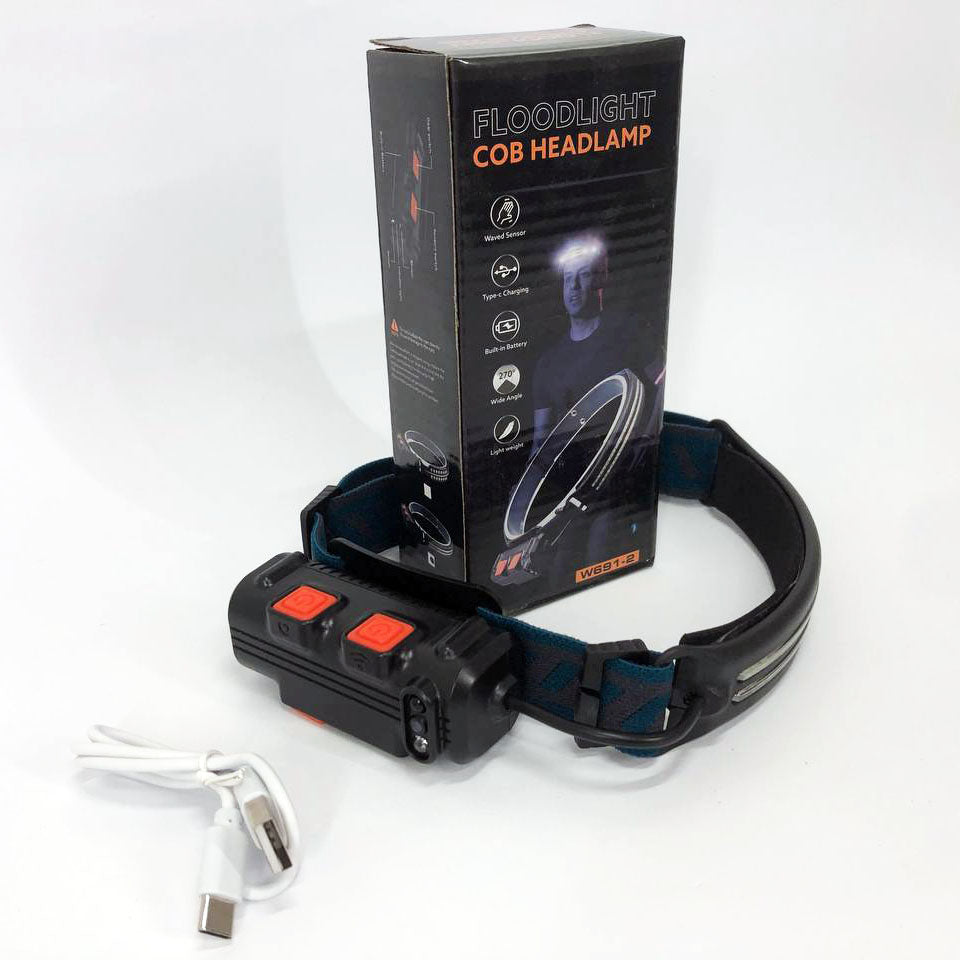 Фонарь налобный аккумуляторный BL-W691-2COB (white/red/RGB) с датчиком движения, мощный налобный фонарь