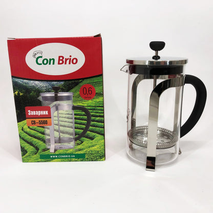 Френч-пресс Заварник для чая и кофе Con Brio CB-5560 600 мл, Чайник самовар стеклянный для заварки
