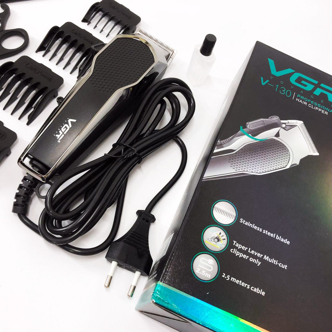 Машинка для стрижки VGR V-130 проводная профессиональная с насадками для окантовки триммер для волос