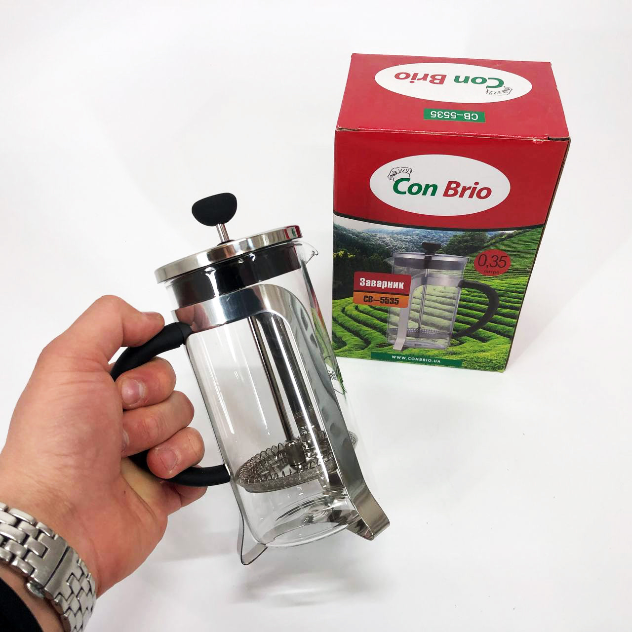 Заварник 350 мл стекло + нержавеющая сталь Con Brio CB-5535, Чайник для заваривания трав красивый