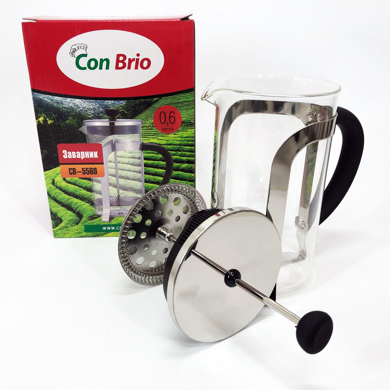 Френч-пресс Заварник для чая и кофе Con Brio CB-5560 600 мл, Чайник самовар стеклянный для заварки