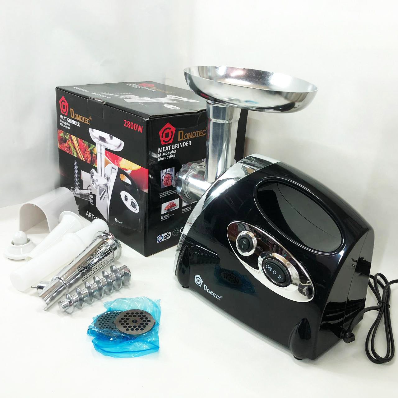 Мясорубка электрическая с соковыжималкой Domotec MS-2019 2400W. Цвет: черный