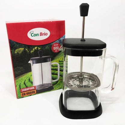 Френч-пресс Con Brio 600 мл CB-6660B, Френч-пресс для крепкого кофе, Многоразовый френч-пресс