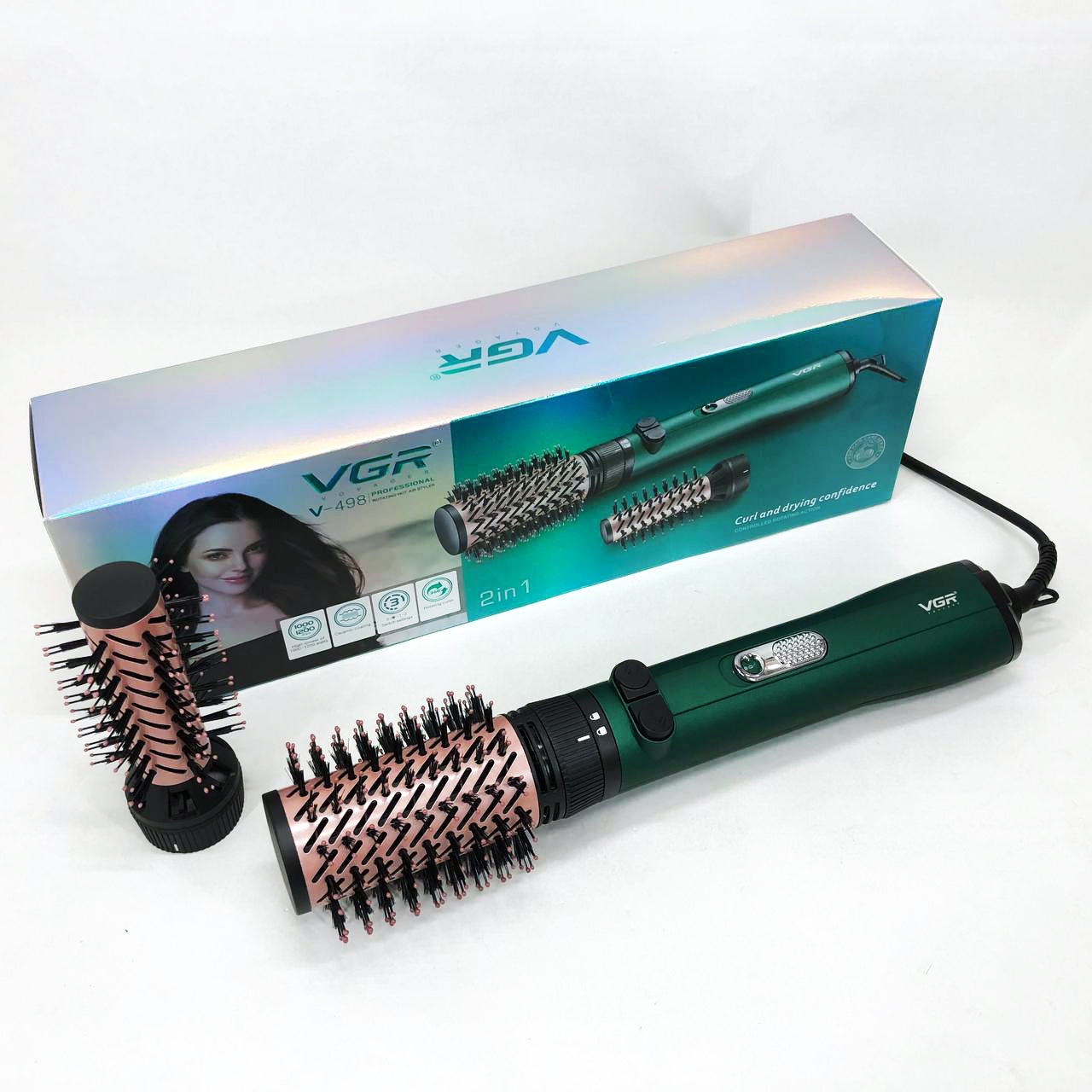 Фен щетка для волос 2 в 1 VGR V-498, стайлер браш, Фен для красивой укладки волос, Фен для ломких волос