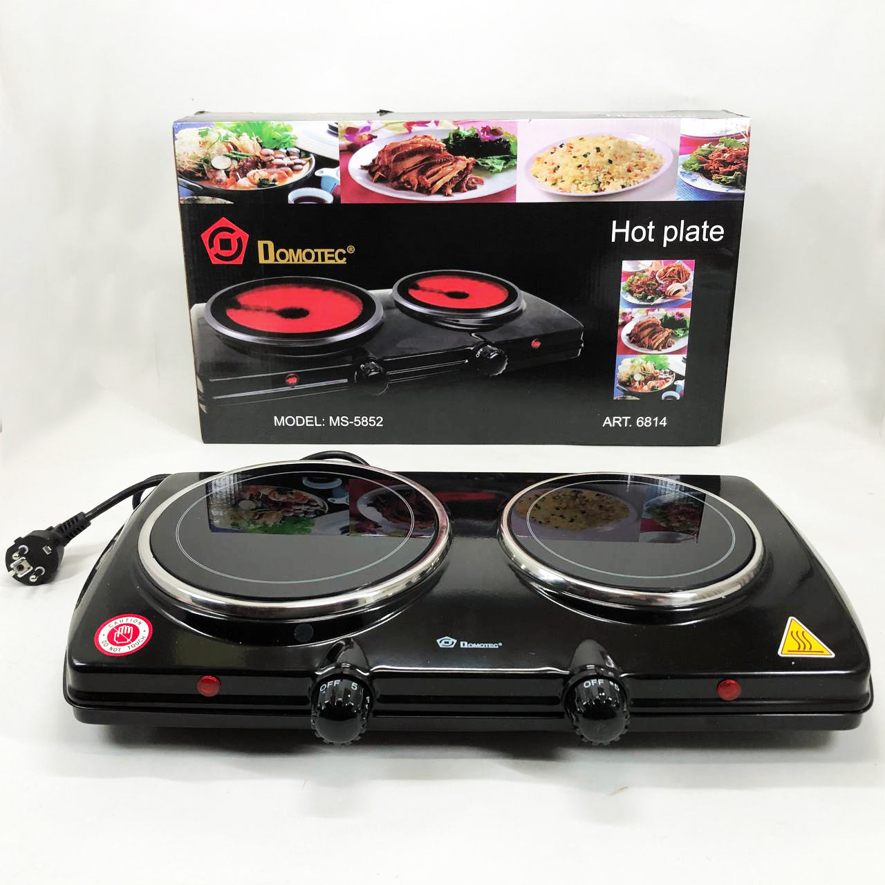 Электрическая настольная плита Domotec MS-5852 2 конфорки стеклокерамическая 1200 Вт