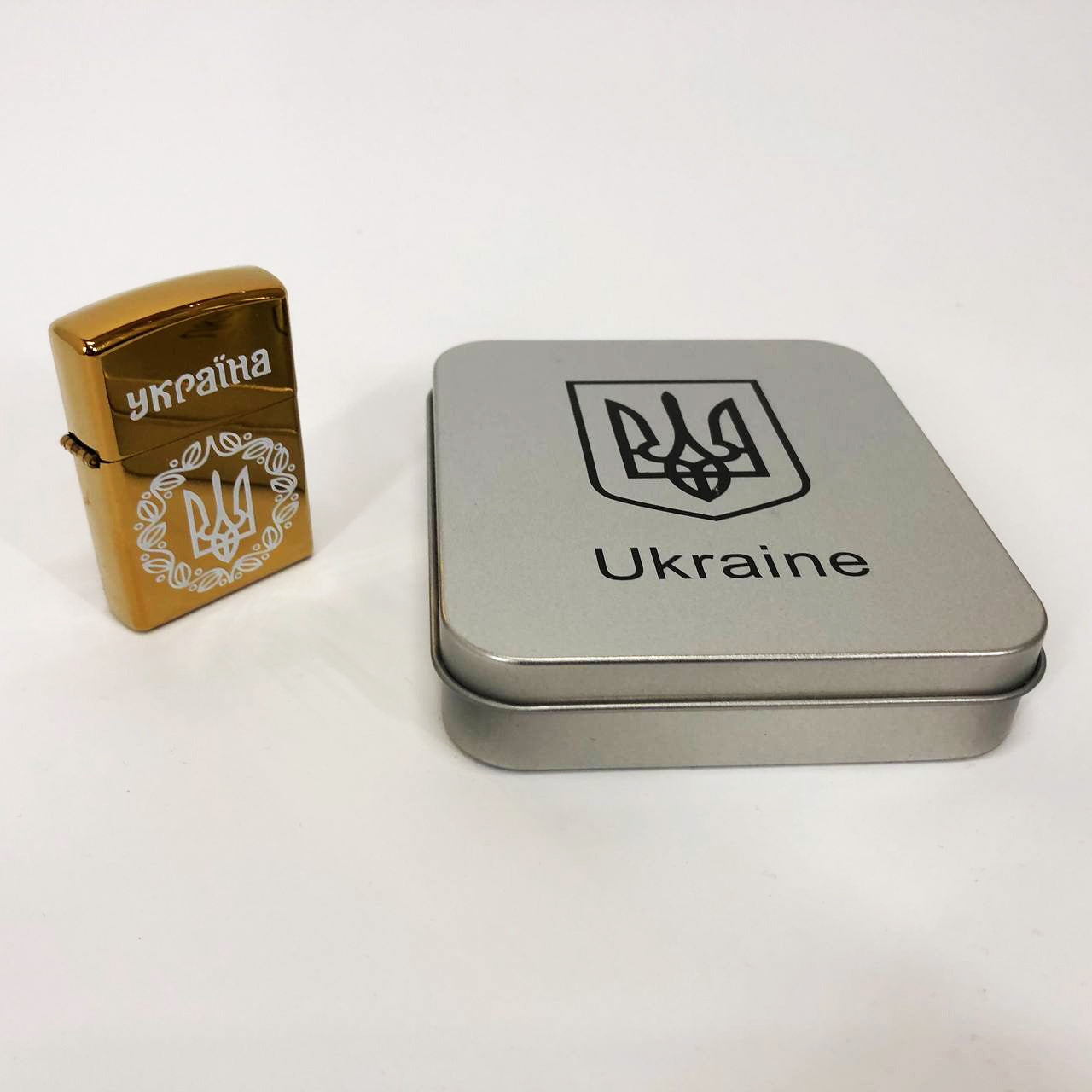 Дуговая электроимпульсная USB Юсб зажигалка Украина металлическая коробка HL-447. Цвет: золотой