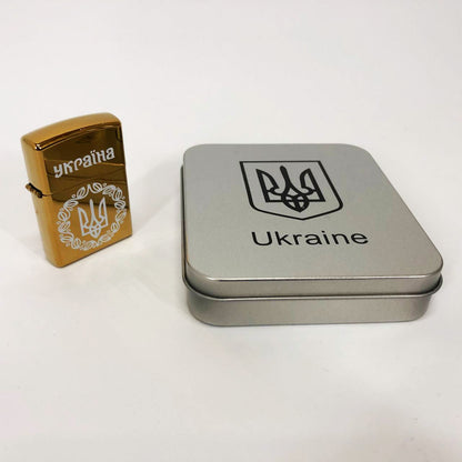 Дуговая электроимпульсная USB Юсб зажигалка Украина металлическая коробка HL-447. Цвет: золотой