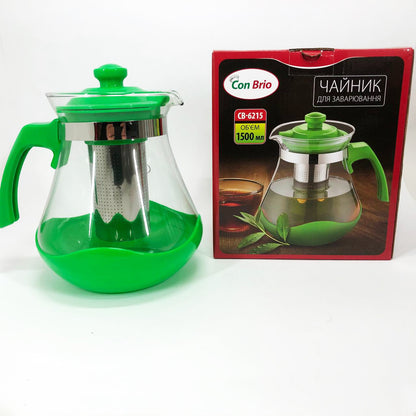 Чайник заварочный Con Brio Green CB-6215 1,5 л, Чайник самовар стеклянный. Цвет: зеленый