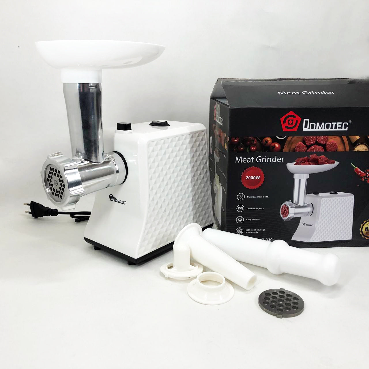 Электрическая Мясорубка Domotec R3391 2000W, Мощная компактная мясорубка для дома, Мясорубка 3 в 1