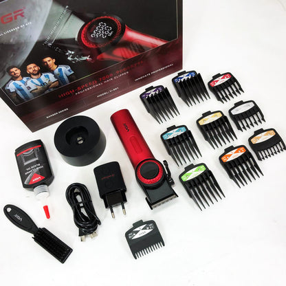 Професійна машинка для стрижки волосся VGR V-001 RED з дисплеєм 9000 об та 10 насадками (1,5-24 мм)