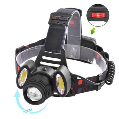 Универсальный налобный фонарь 2117-T6+2COB 2х18650 3 светодиода 4 режима работы свечение 1500 люмен